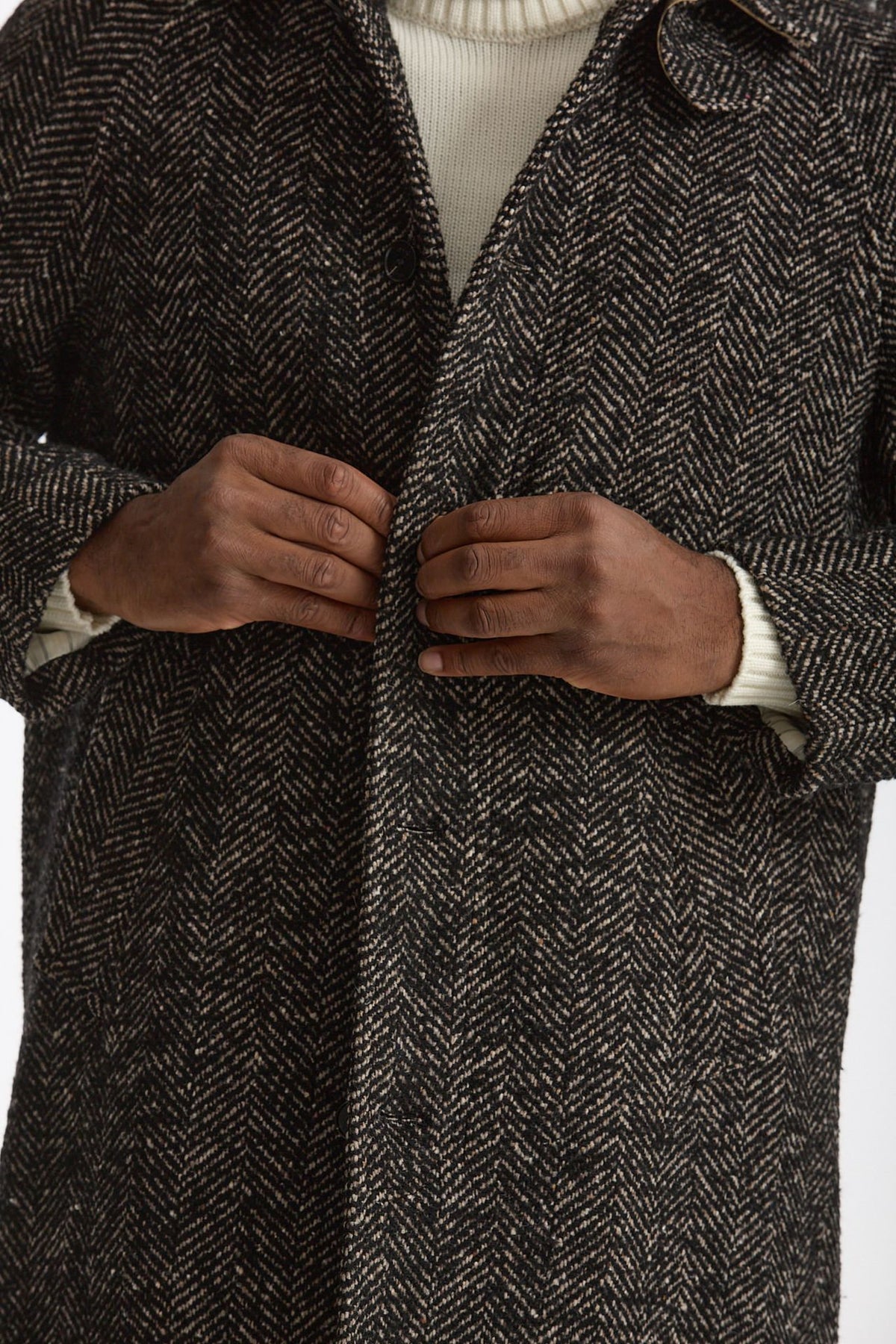 Cappotto MARCELLO monopetto Spinato nero e beige uomo Paltò - 2