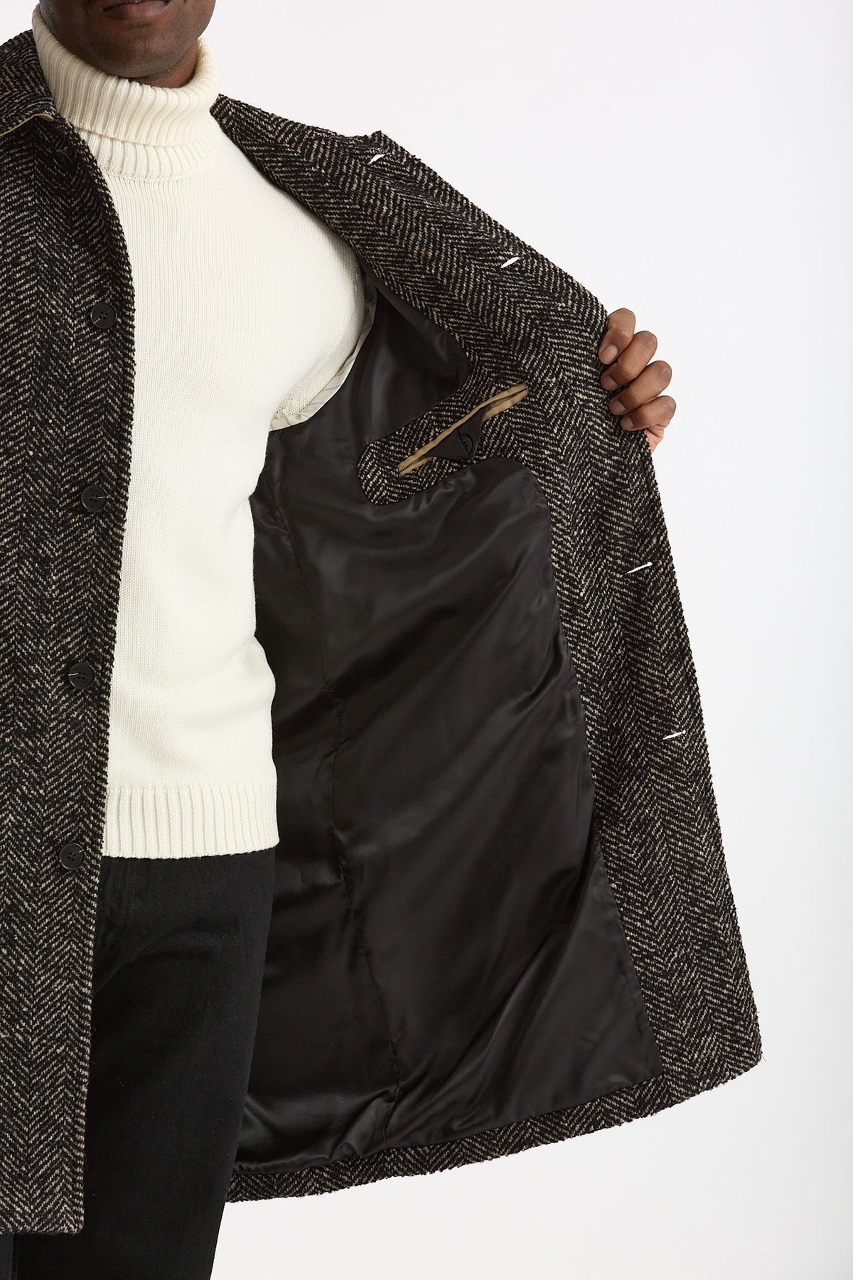Cappotto MARCELLO monopetto Spinato nero e beige uomo Paltò - 7