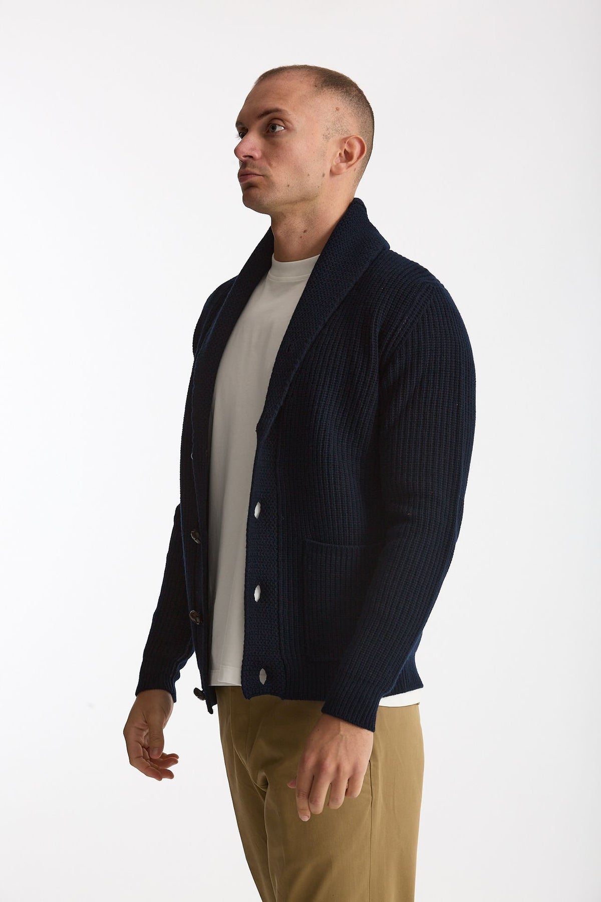 Cardigan a coste in lana blu uomo Rakki - 2