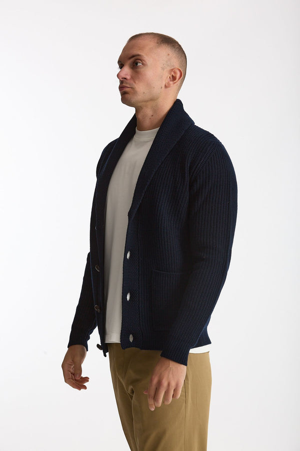 Cardigan a coste in lana blu uomo Rakki