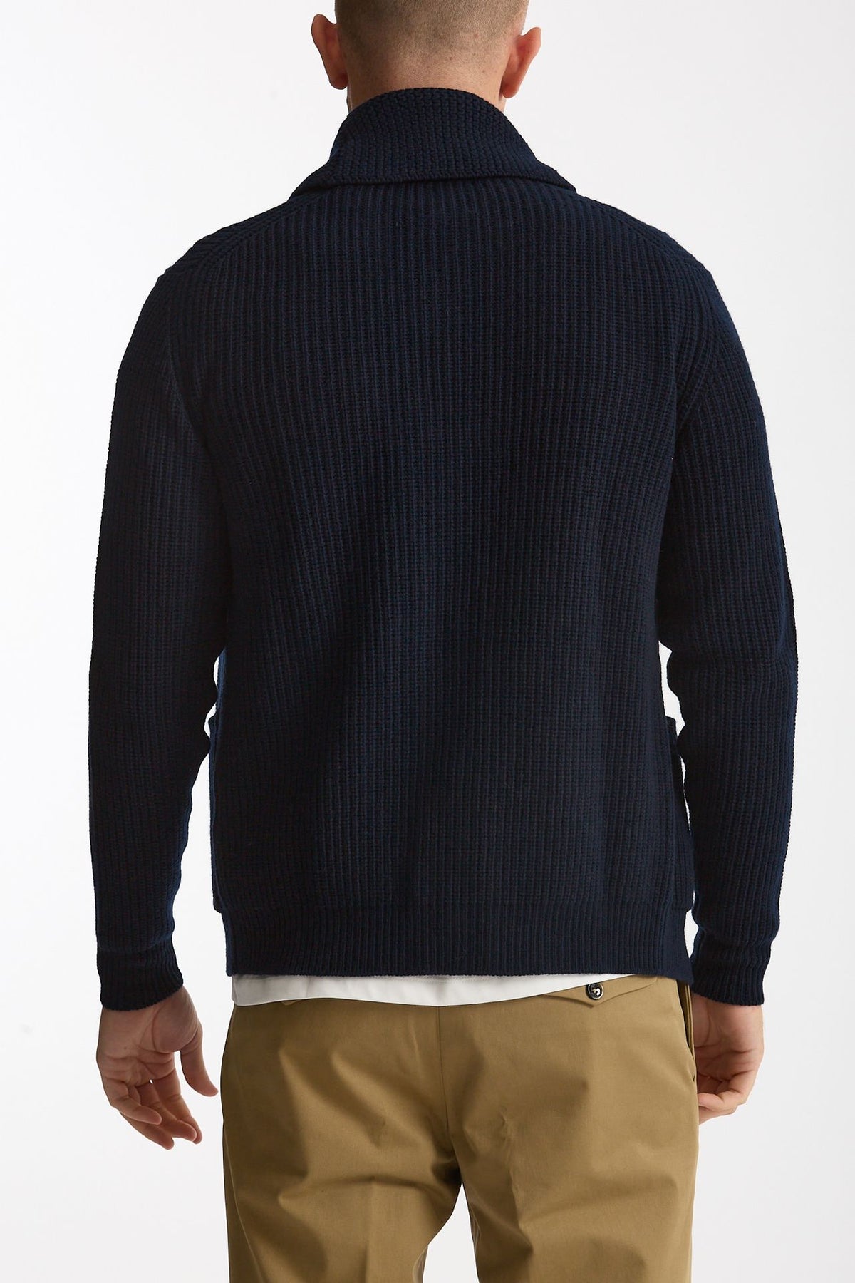Cardigan a coste in lana blu uomo Rakki - 3