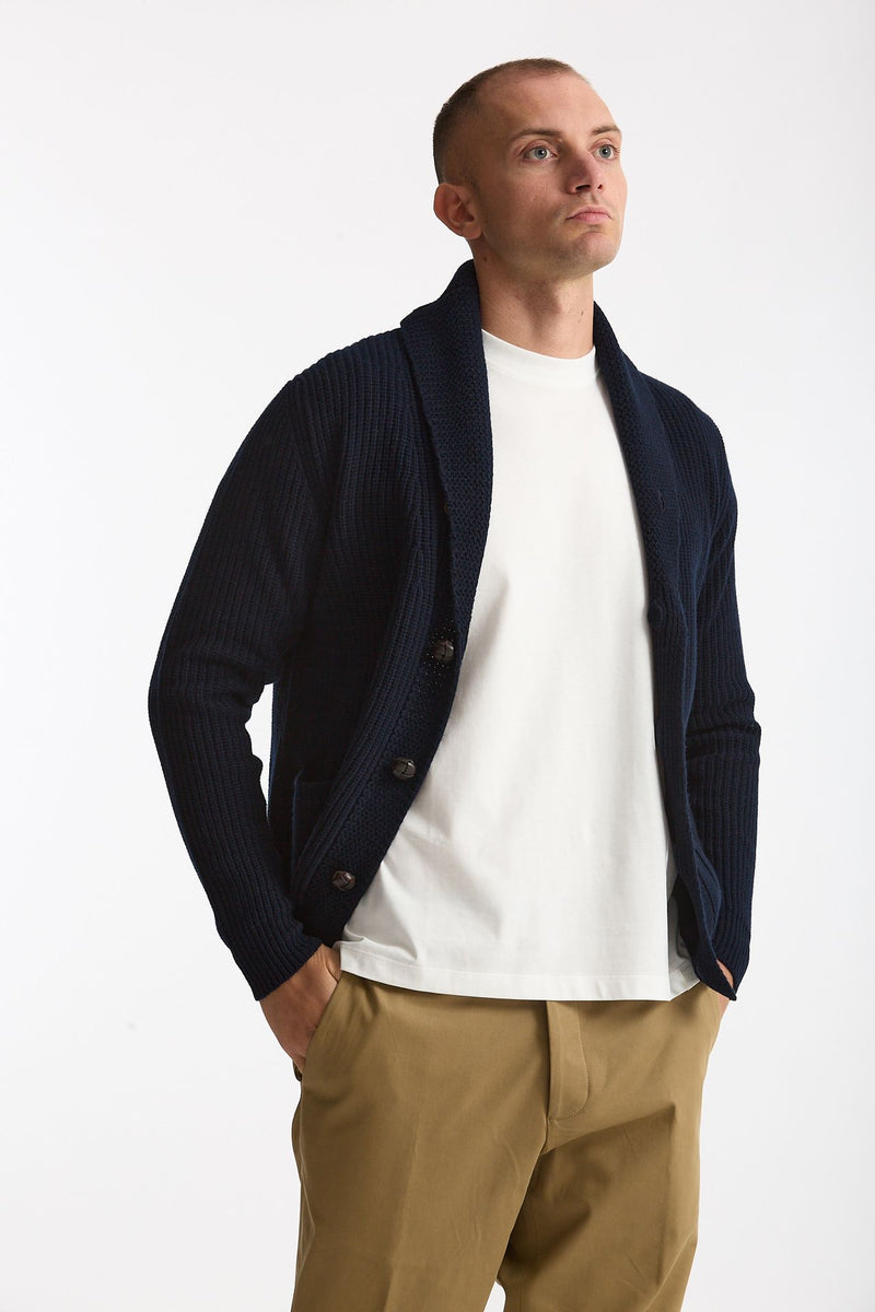 Cardigan a coste in lana blu uomo Rakki - 4