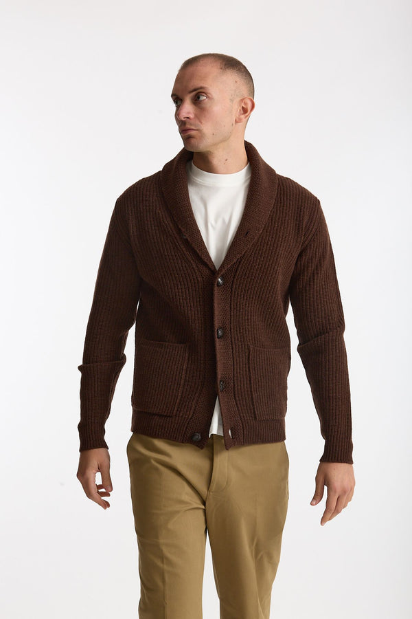 Cardigan a coste in lana bruciato uomo Rakki