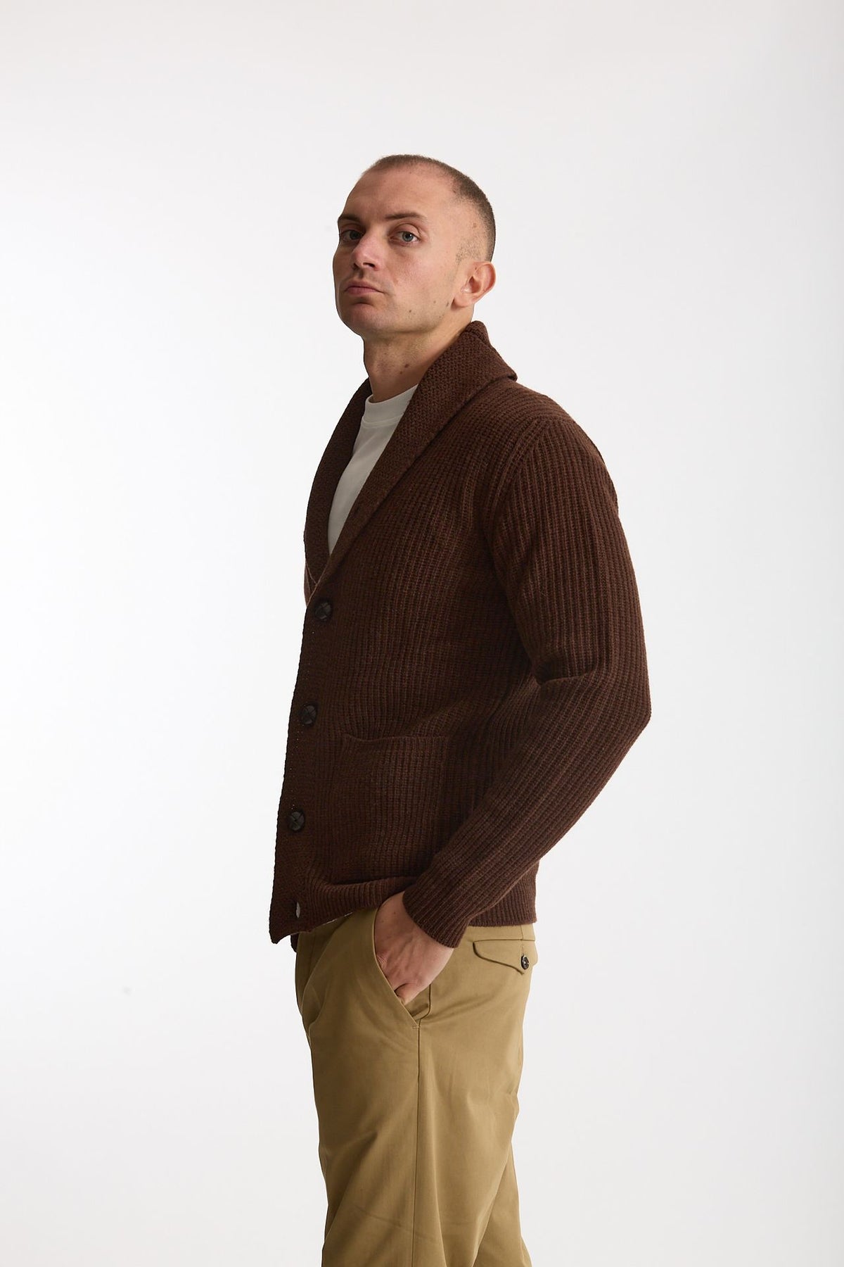 Cardigan a coste in lana bruciato uomo Rakki - 1