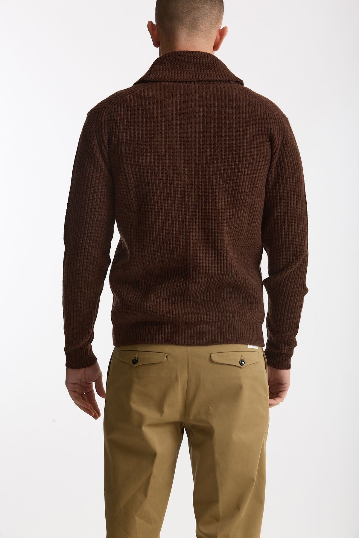 Cardigan a coste in lana bruciato uomo Rakki - 3