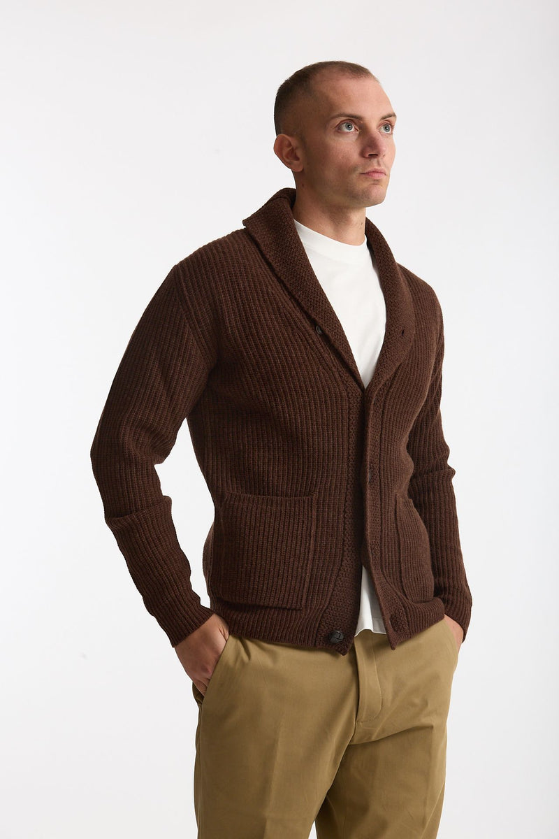 Cardigan a coste in lana bruciato uomo Rakki - 4