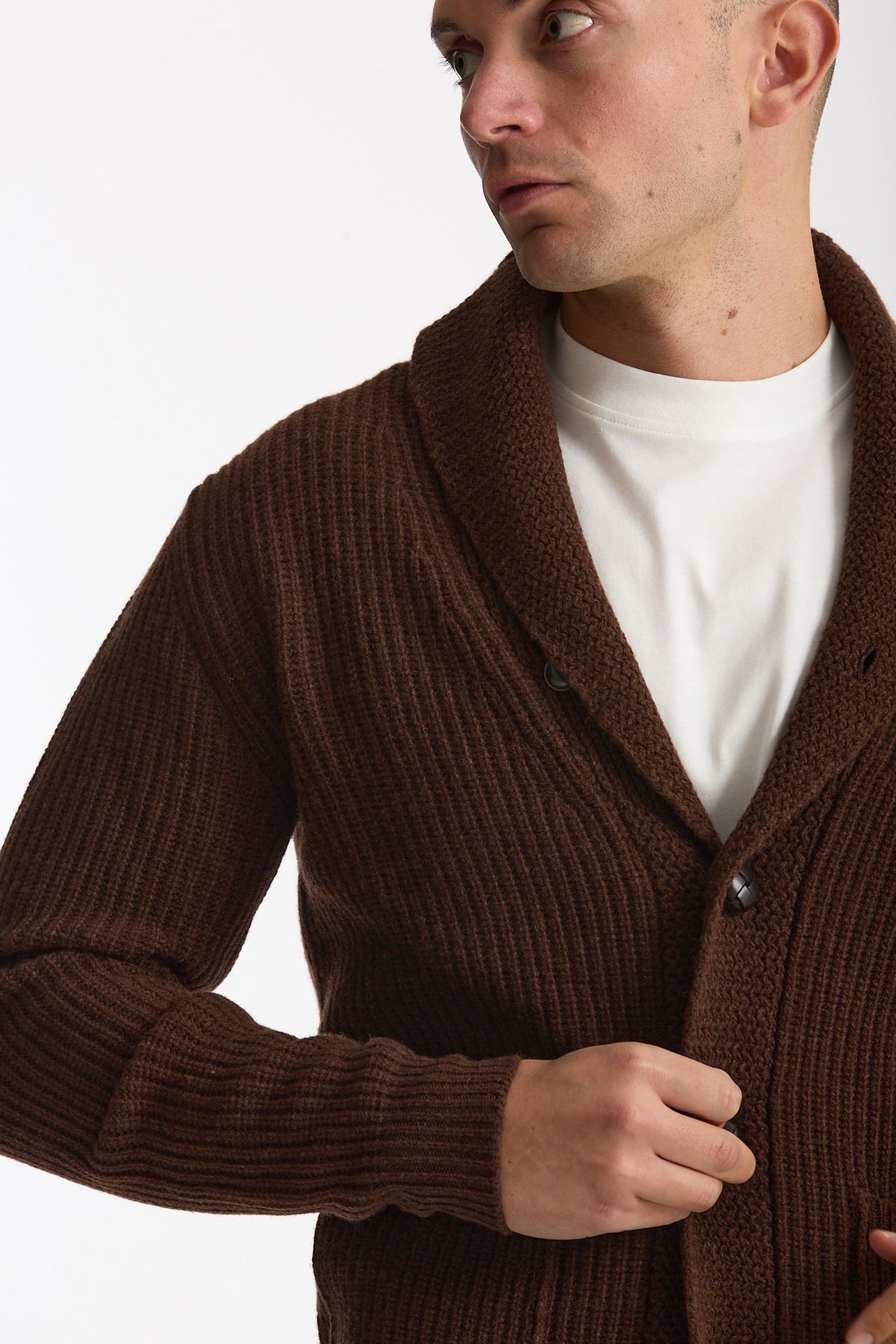 Cardigan a coste in lana bruciato uomo Rakki - 5