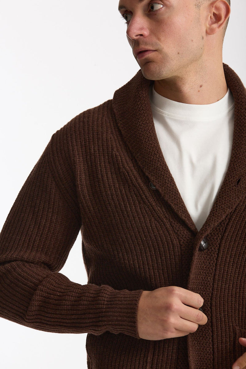 Cardigan a coste in lana bruciato uomo Rakki - 5