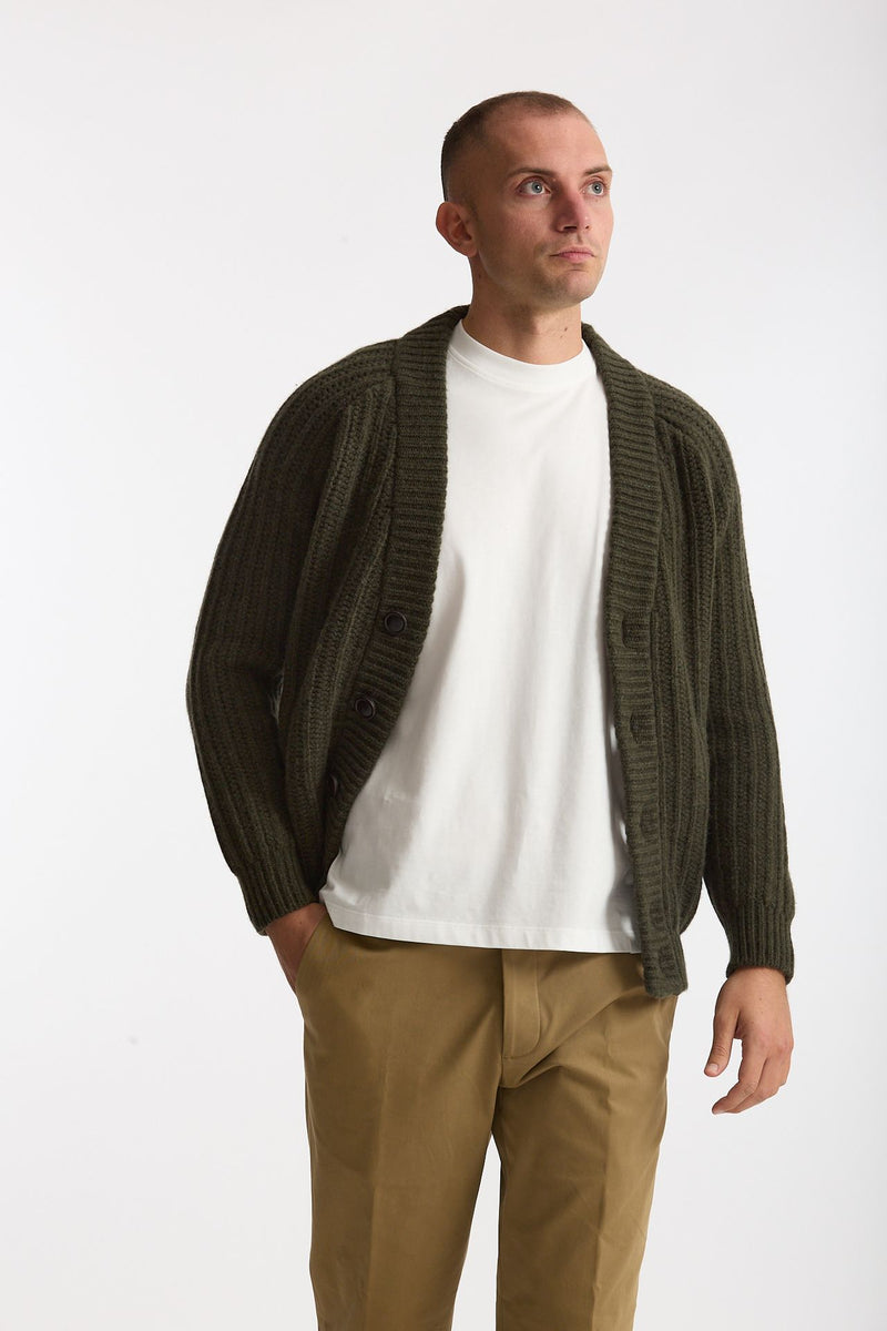 Cardigan a coste in lana verde militare uomo Rakki - 2