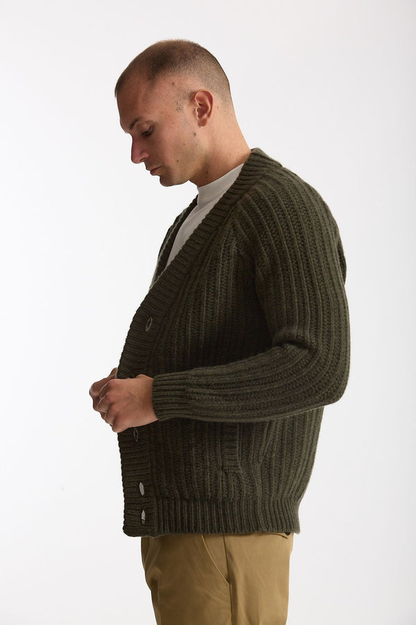Cardigan a coste in lana verde militare uomo Rakki