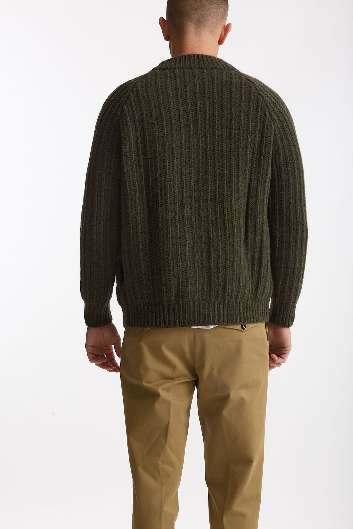 Cardigan a coste in lana verde militare uomo Rakki - 3