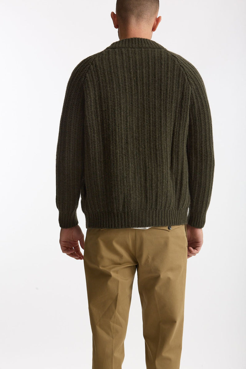 Cardigan a coste in lana verde militare uomo Rakki - 3