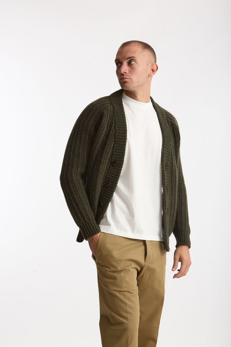 Cardigan a coste in lana verde militare uomo Rakki - 4