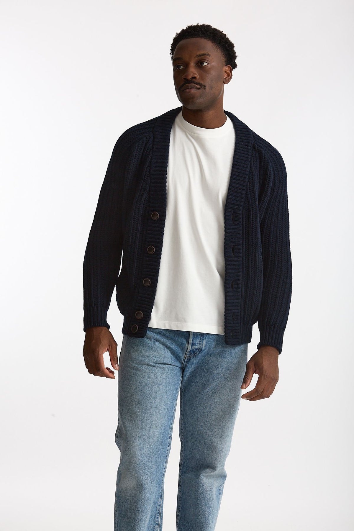 Cardigan a coste in lana blu uomo Rakki - 1
