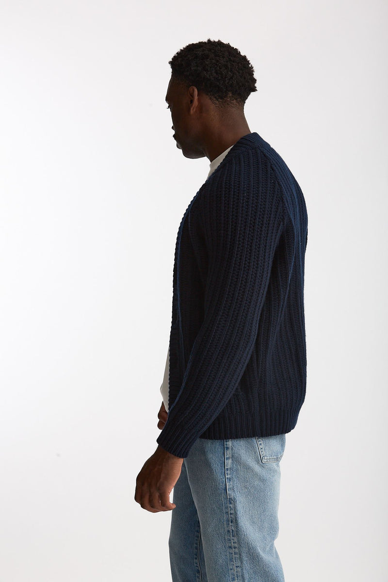 Cardigan a coste in lana blu uomo Rakki - 2