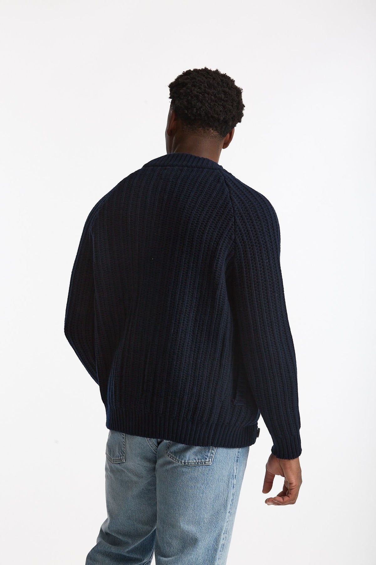 Cardigan a coste in lana blu uomo Rakki - 3