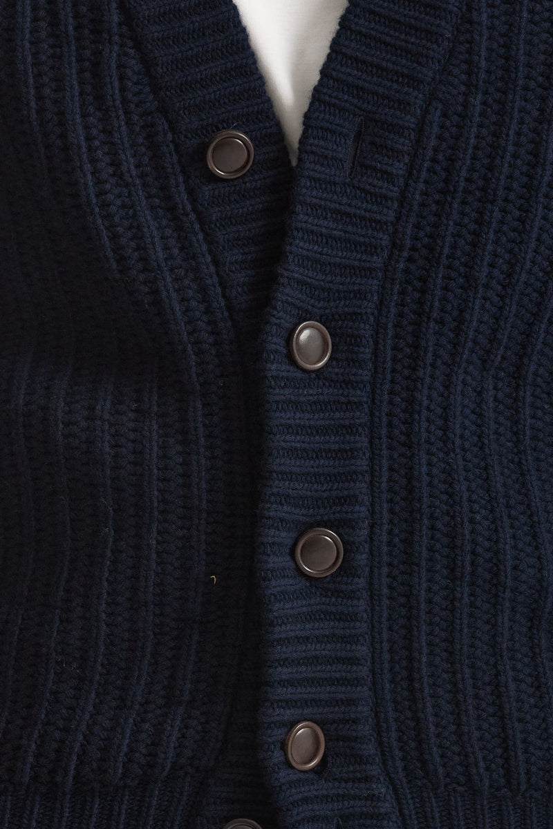 Cardigan a coste in lana blu uomo Rakki - 6