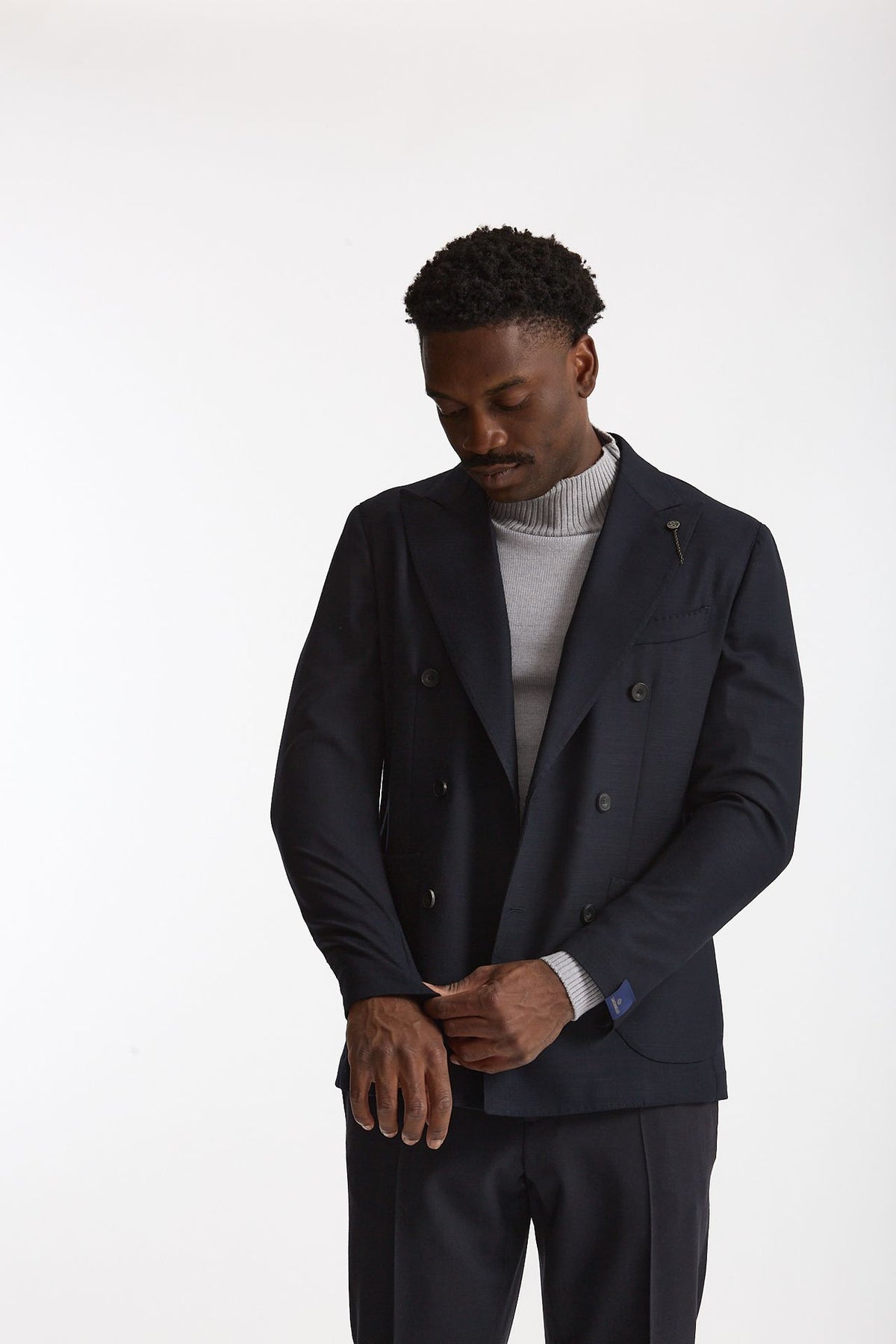 Giacca doppiopetto in lana stretch blu uomo Santaniello - 2