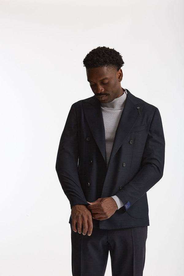 Giacca doppiopetto in lana stretch blu uomo Santaniello