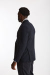 Giacca doppiopetto in lana stretch blu uomo Santaniello - 4