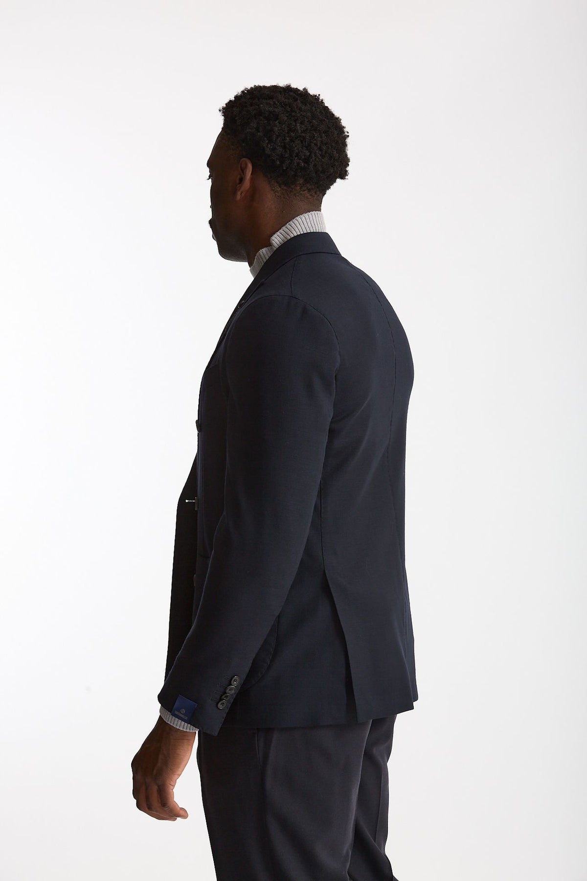 Giacca doppiopetto in lana stretch blu uomo Santaniello - 4