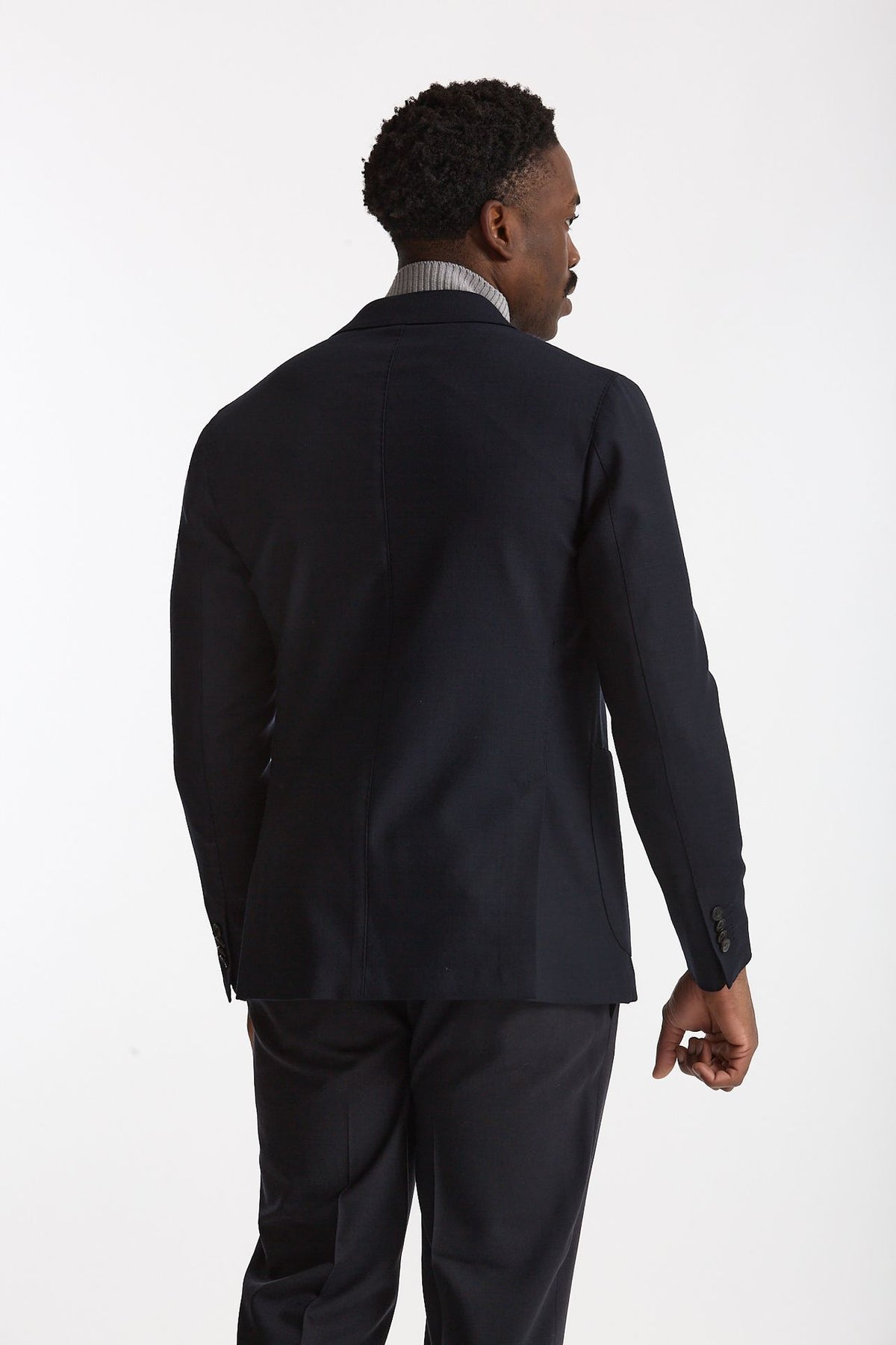 Giacca doppiopetto in lana stretch blu uomo Santaniello - 5