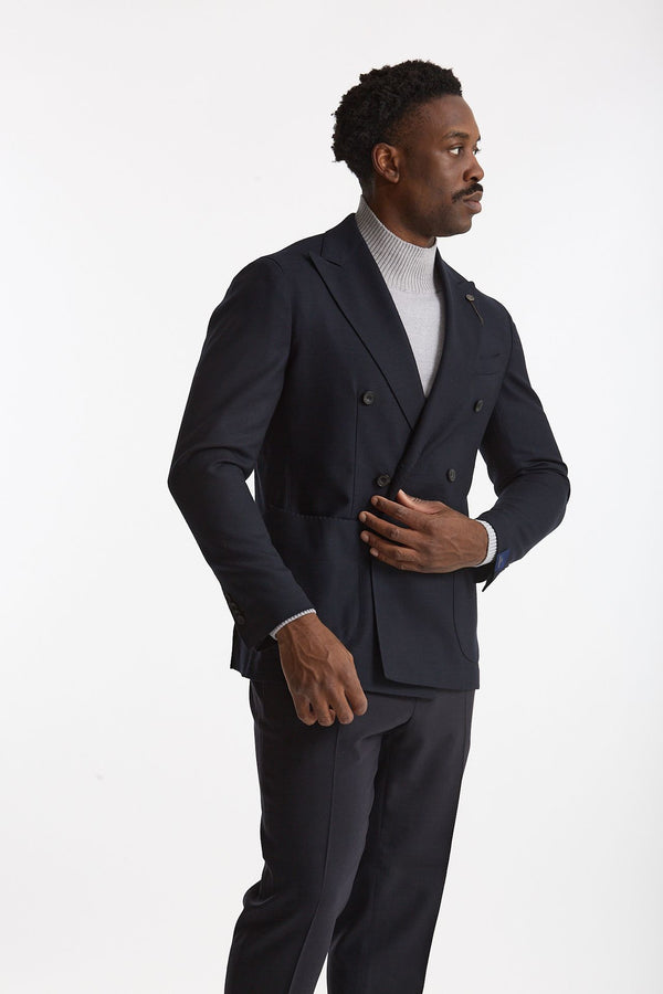 Giacca doppiopetto in lana stretch blu uomo Santaniello
