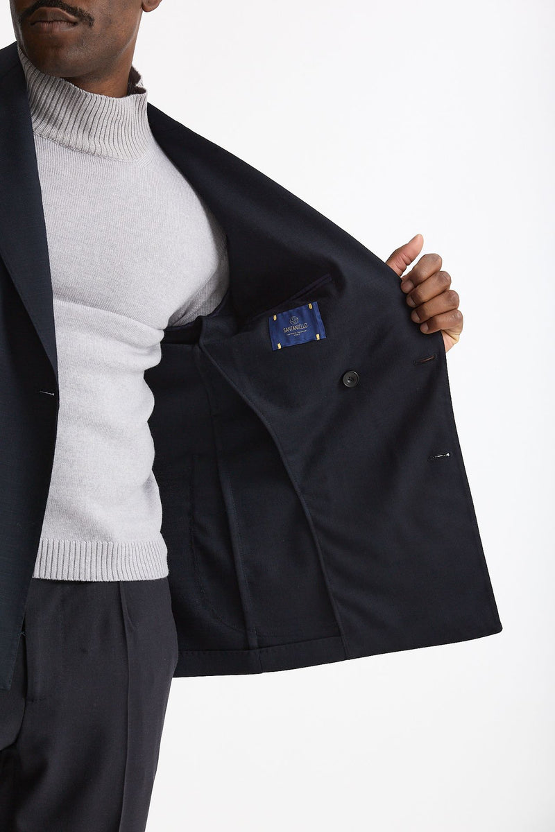 Giacca doppiopetto in lana stretch blu uomo Santaniello - 8