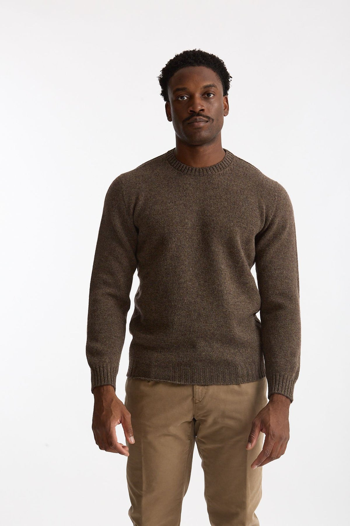 Maglia girocollo in lana marrone chiaro uomo Scaglione - 1