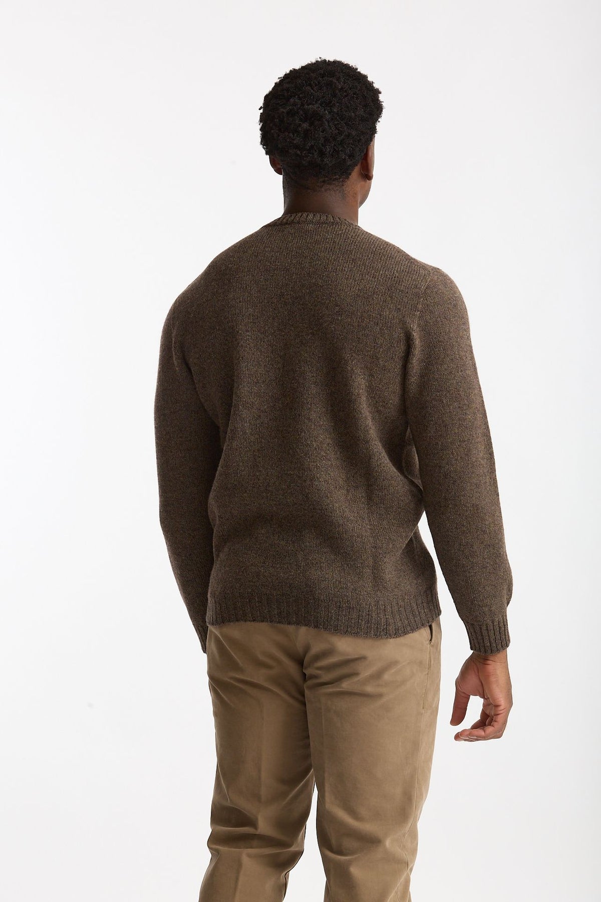 Maglia girocollo in lana marrone chiaro uomo Scaglione - 3