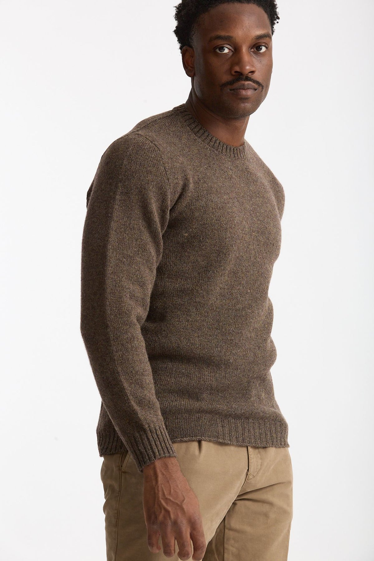 Maglia girocollo in lana marrone chiaro uomo Scaglione - 4