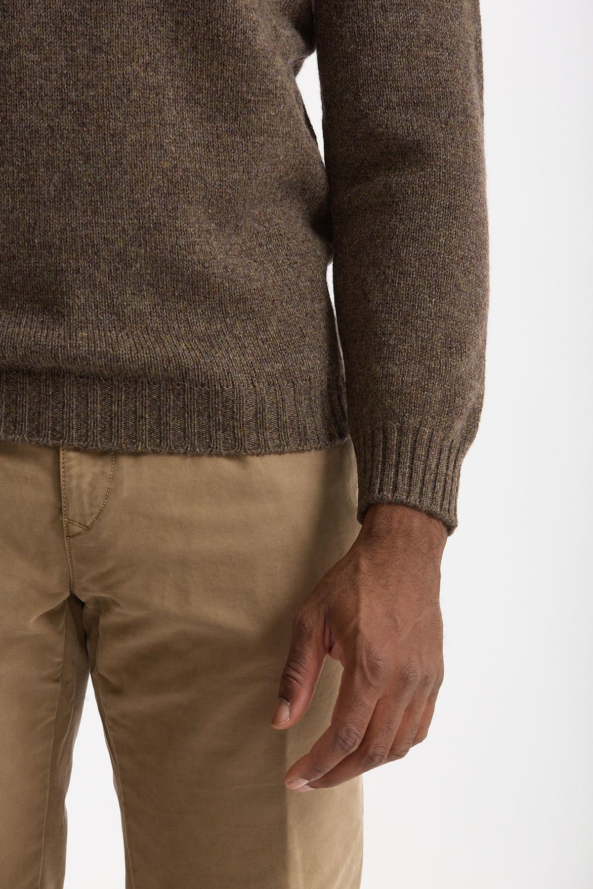 Maglia girocollo in lana marrone chiaro uomo Scaglione - 6