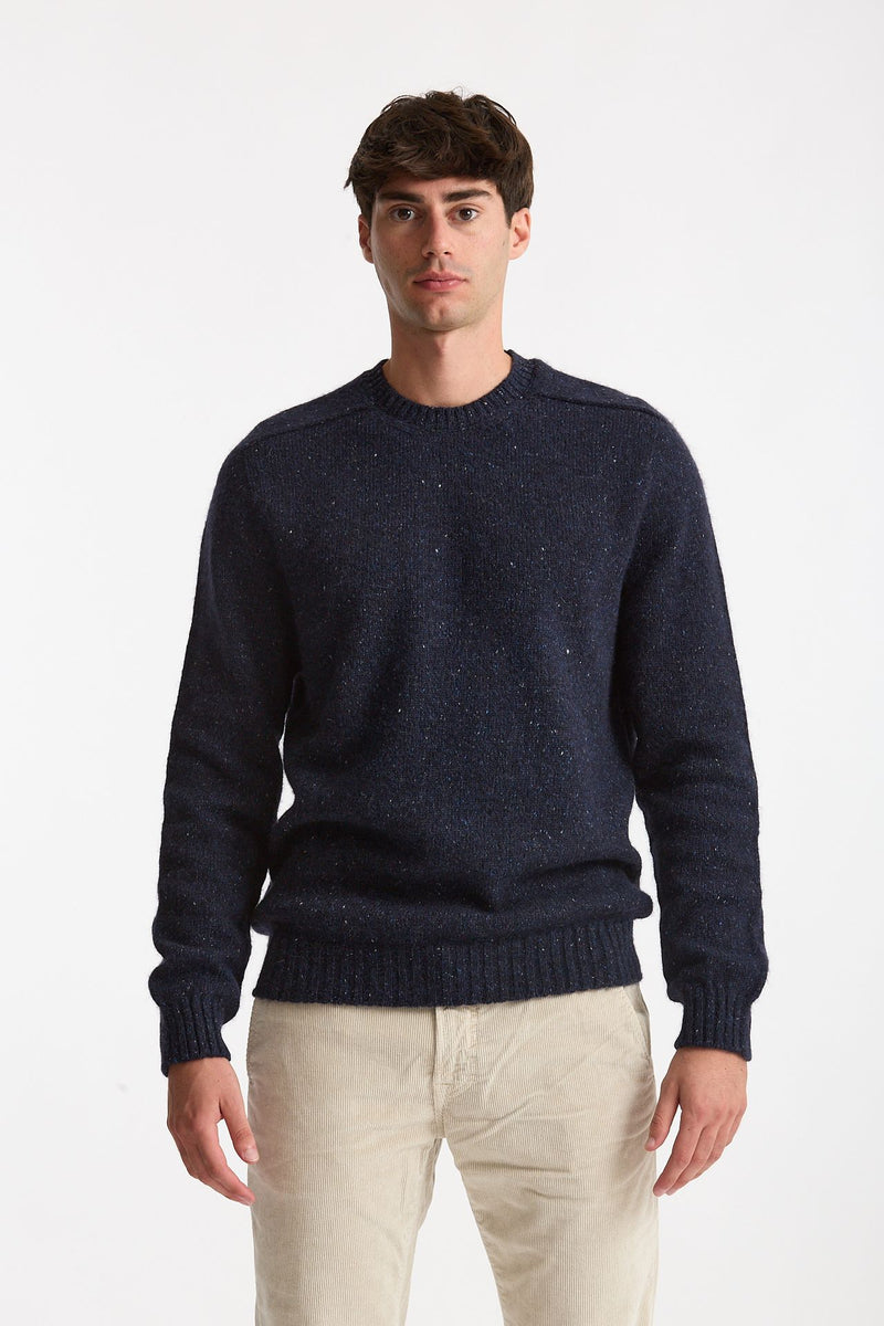 Maglia in lana, alpaca, seta e nylon tweed blu uomo Scaglione - 2