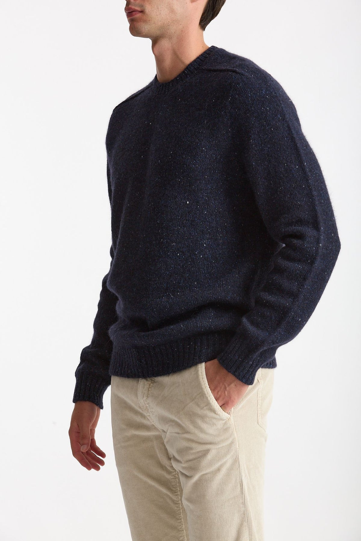 Maglia in lana, alpaca, seta e nylon tweed blu uomo Scaglione - 1