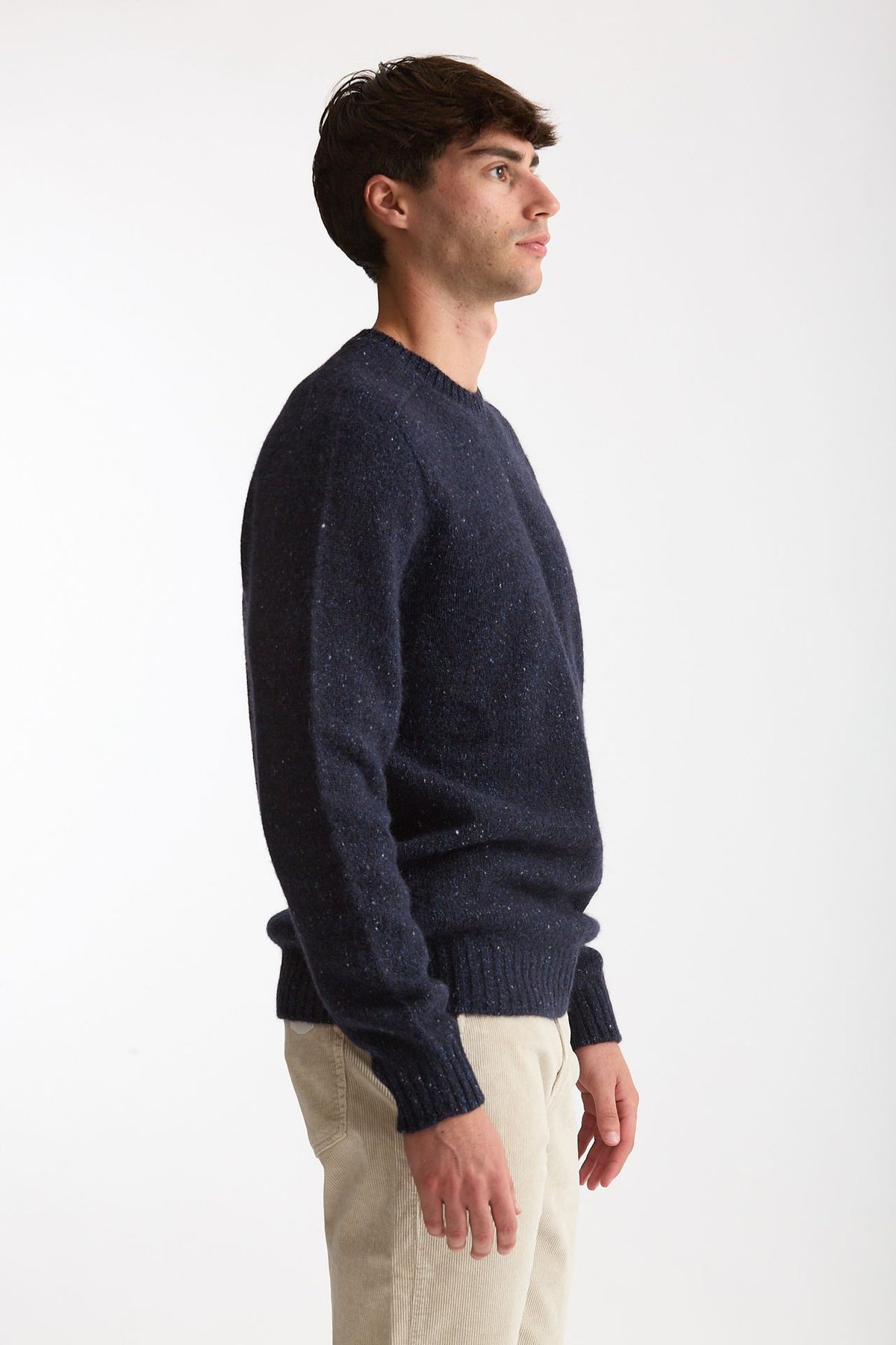 Maglia in lana, alpaca, seta e nylon tweed blu uomo Scaglione - 4