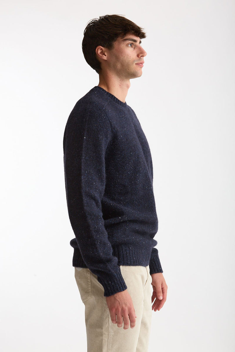 Maglia in lana, alpaca, seta e nylon tweed blu uomo Scaglione - 4