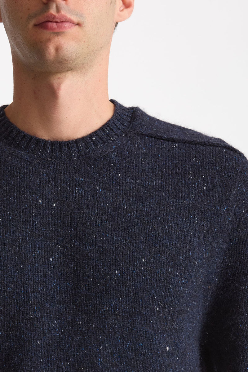 Maglia in lana, alpaca, seta e nylon tweed blu uomo Scaglione - 5