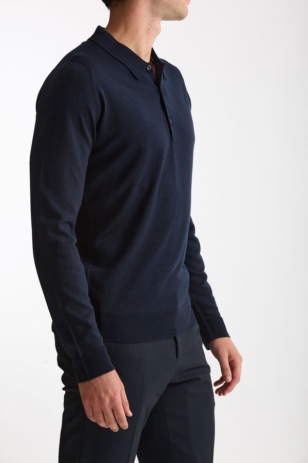 Polo in lana blu uomo John smedley