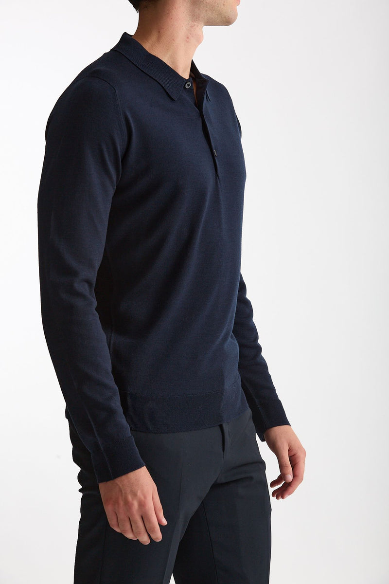Polo in lana blu uomo John smedley - 1