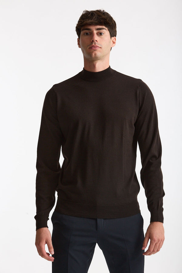 Maglia lupetto in lana marrone uomo John smedley