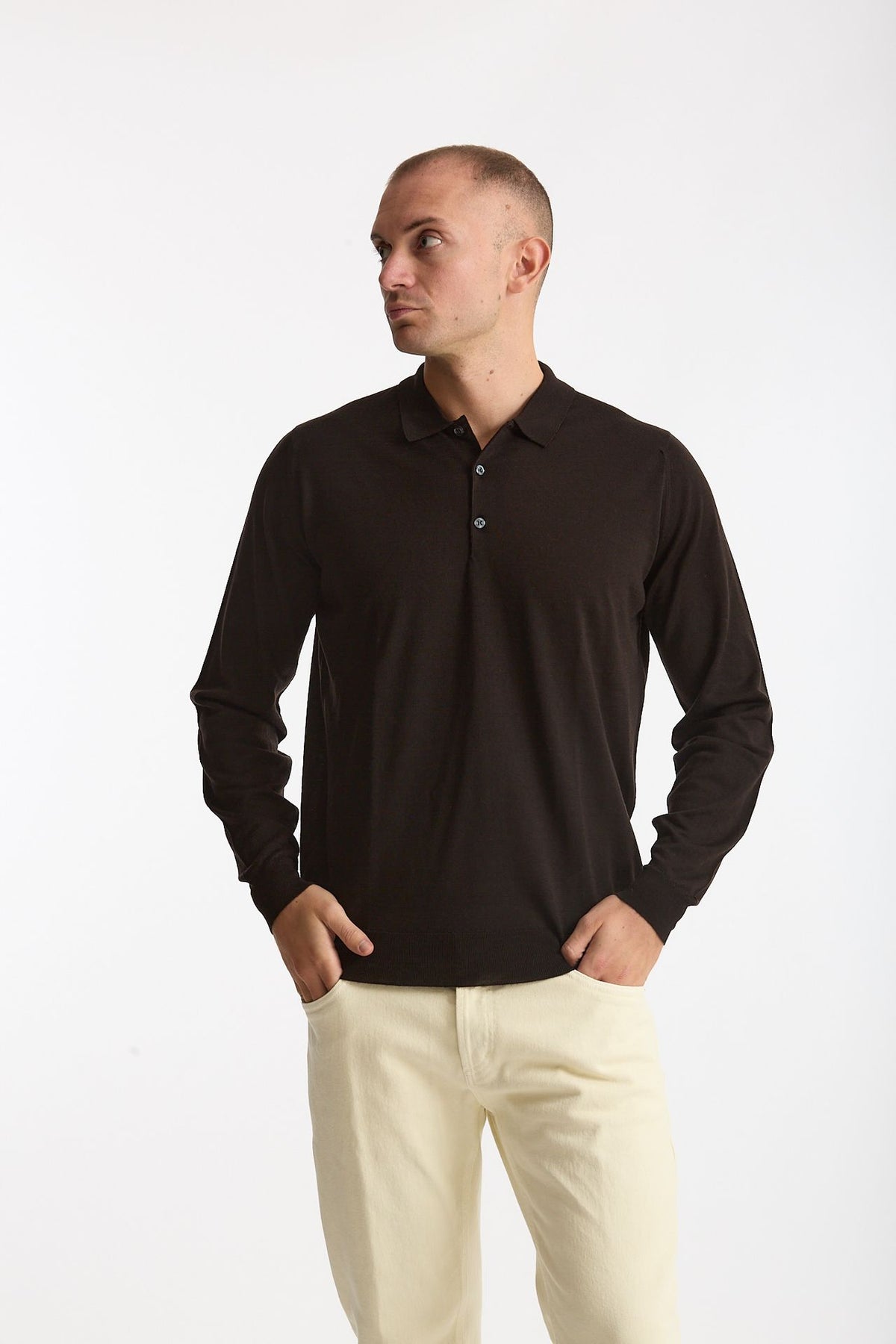 Polo in lana marrone uomo John smedley - 1