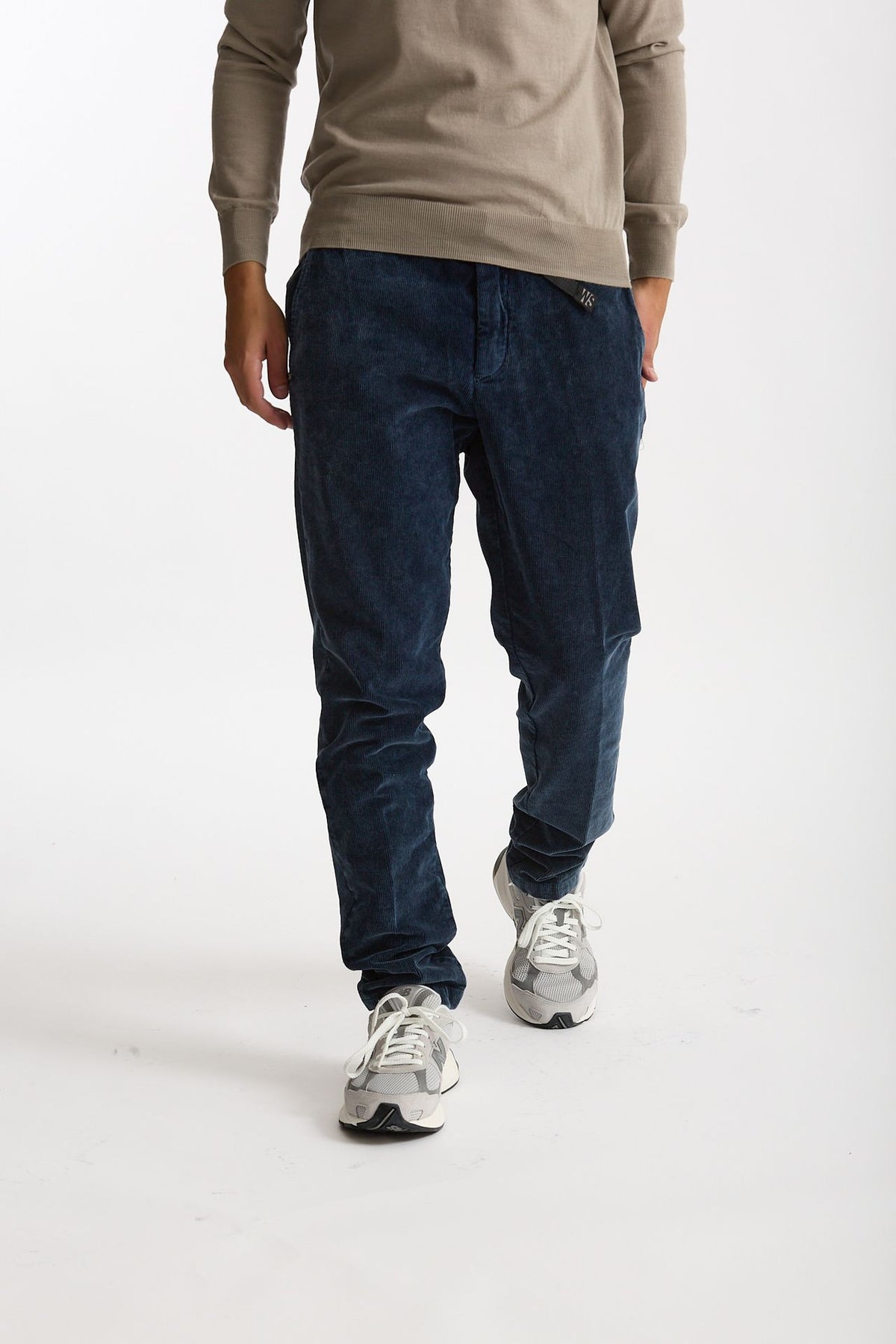 Pantalone in velluto lavato stretch blu uomo White sand - 1