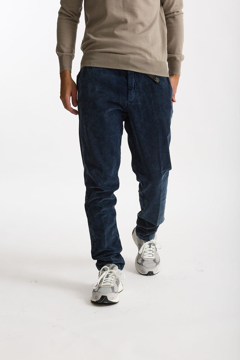 Pantalone in velluto lavato stretch blu uomo White sand - 1