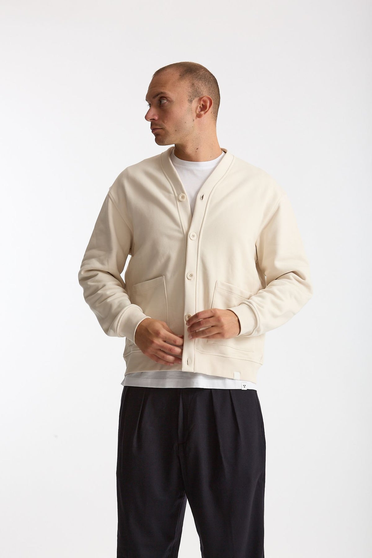 Felpa cardigan in cotone panna uomo Woc - 5