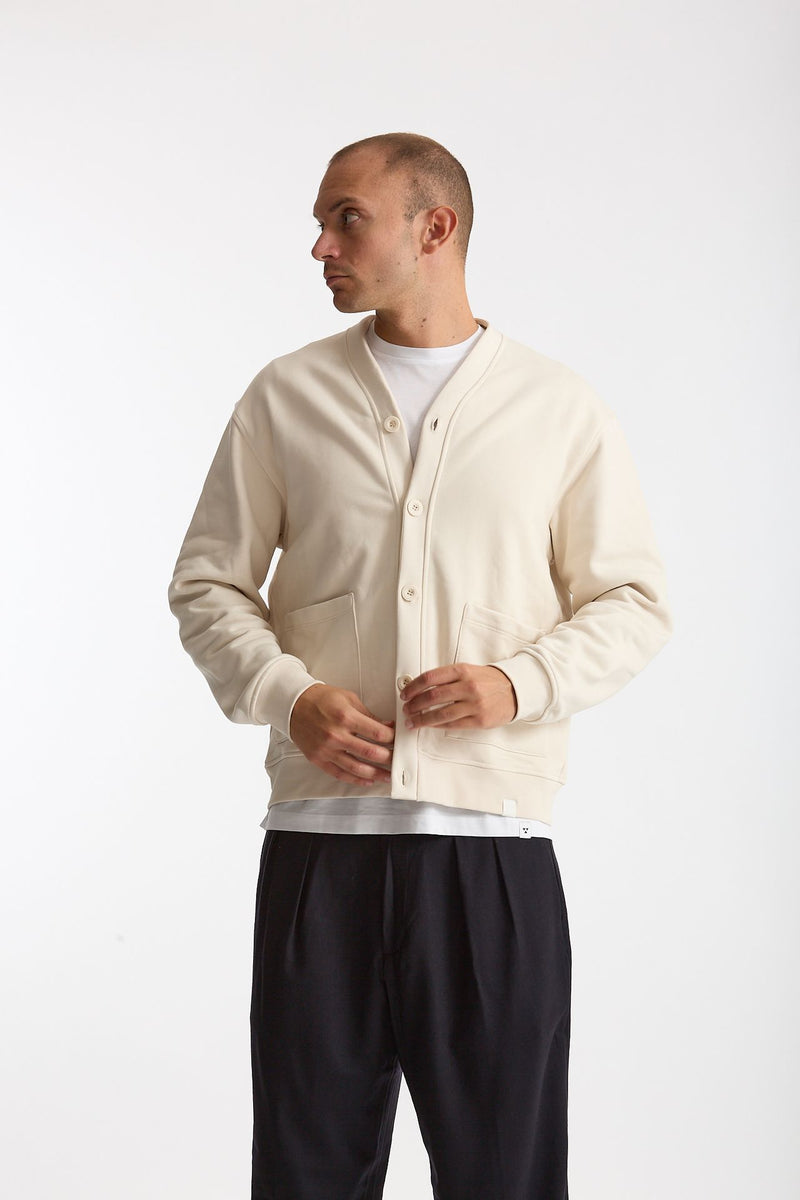 Felpa cardigan in cotone panna uomo Woc - 5