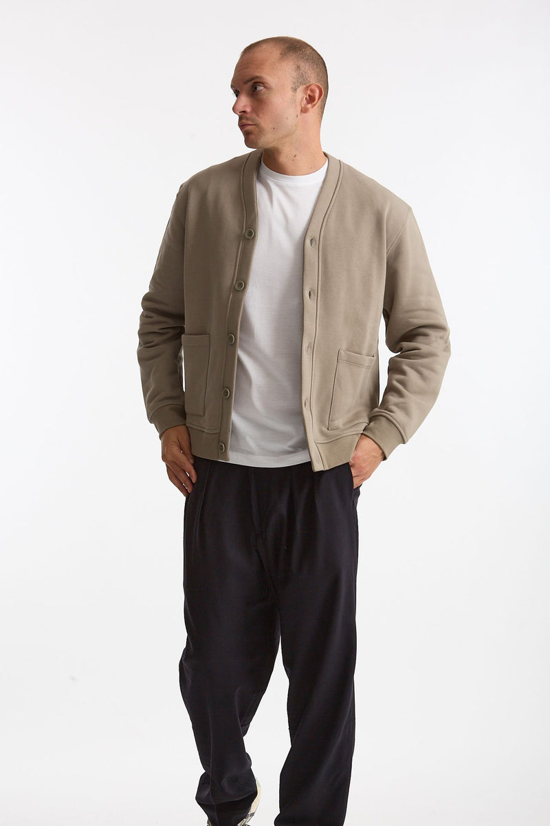 Felpa cardigan in cotone tortora uomo Woc - 1