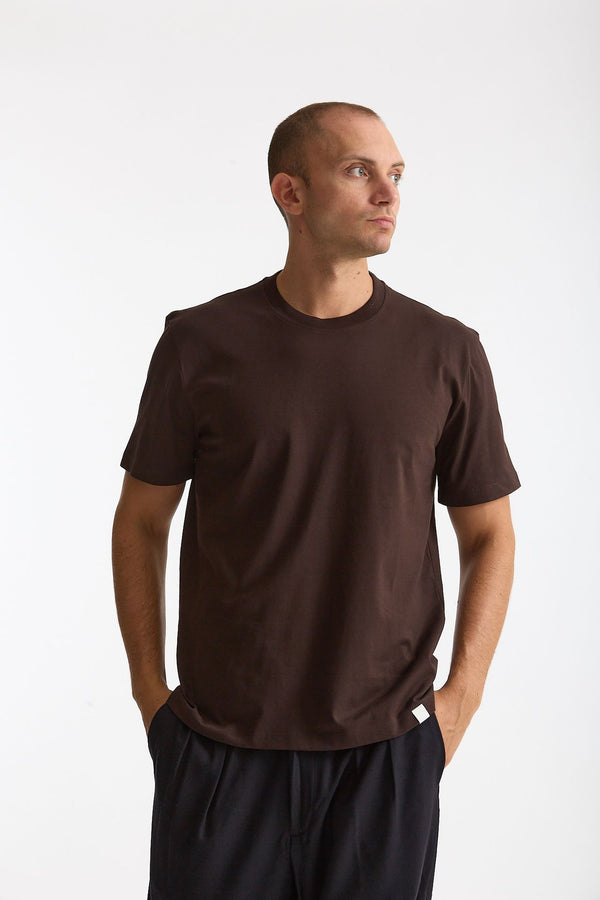 T-shirt girocollo in cotone marrone uomo Woc