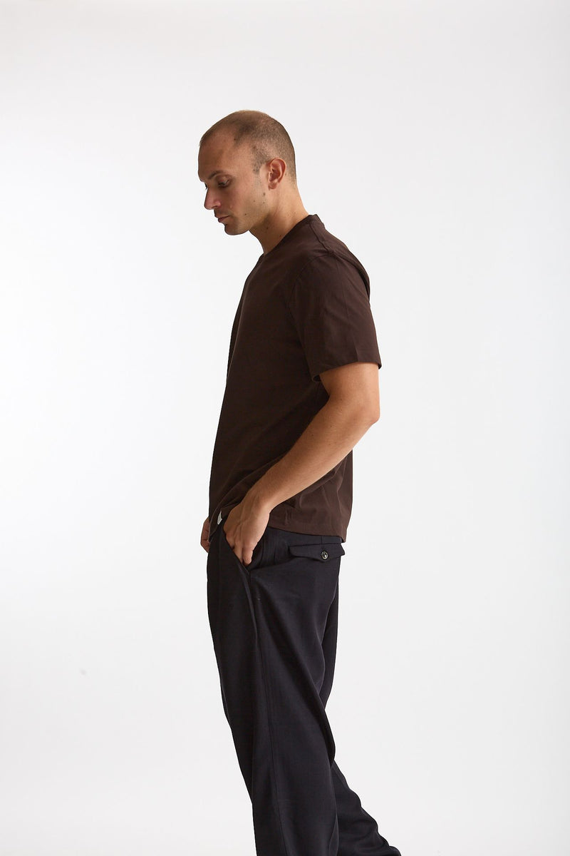 T-shirt girocollo in cotone marrone uomo Woc - 1
