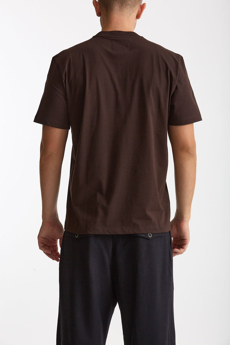 T-shirt girocollo in cotone marrone uomo Woc - 3
