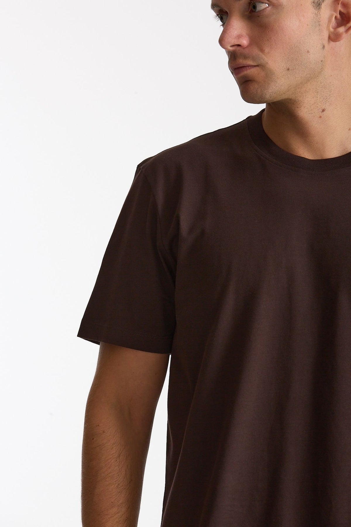 T-shirt girocollo in cotone marrone uomo Woc - 5